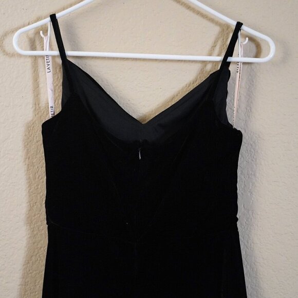 Lavetir Black Crushed Velvet Maxi Dress V Neck Side Slit 6 Strappy Witchy Goth - Picture 7 of 13